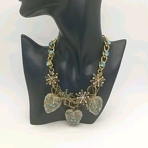Betsy Johnson blue and gold heart necklace.